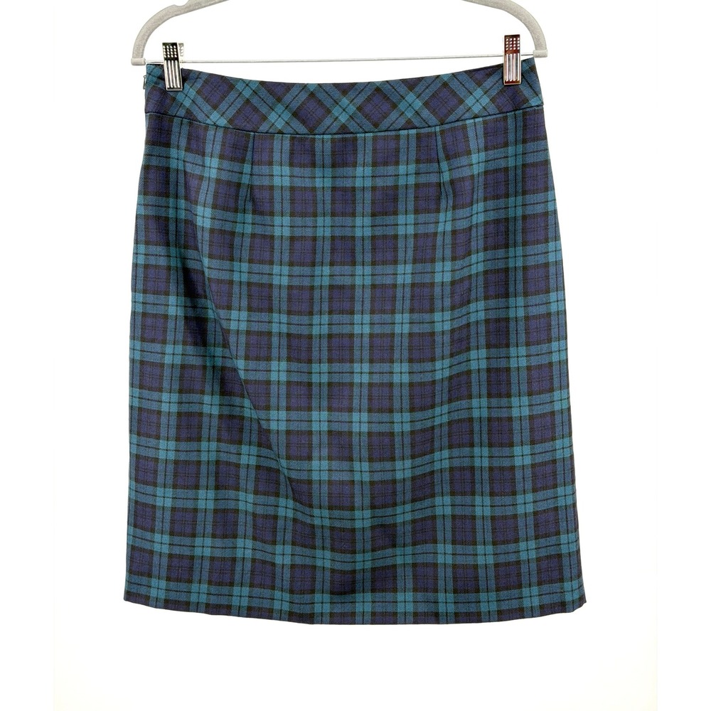 Brooks Brothers 346 Wool Skirt Womens 8 Blue Green Tartan Plaid Pleated